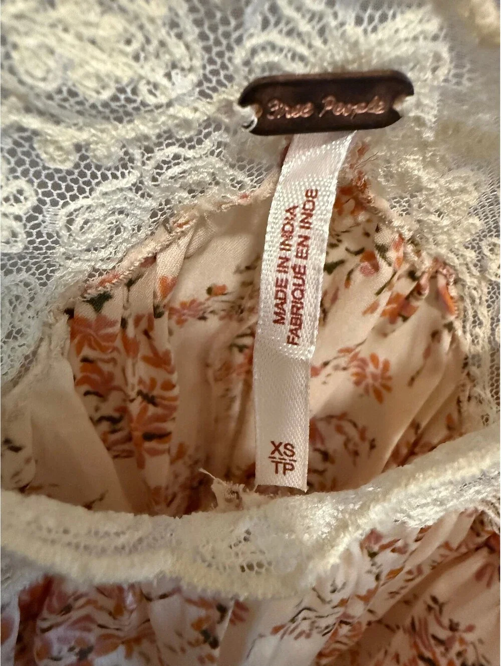 Free People Floral Lace Trim Cami Top XS NWT